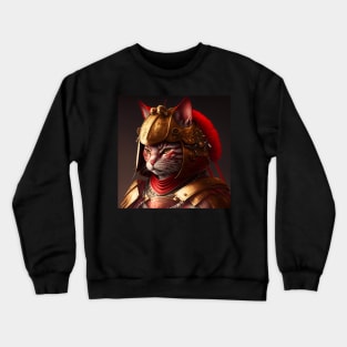 Samurai Cat Warrior Wearing Red and Gold Armor Crewneck Sweatshirt